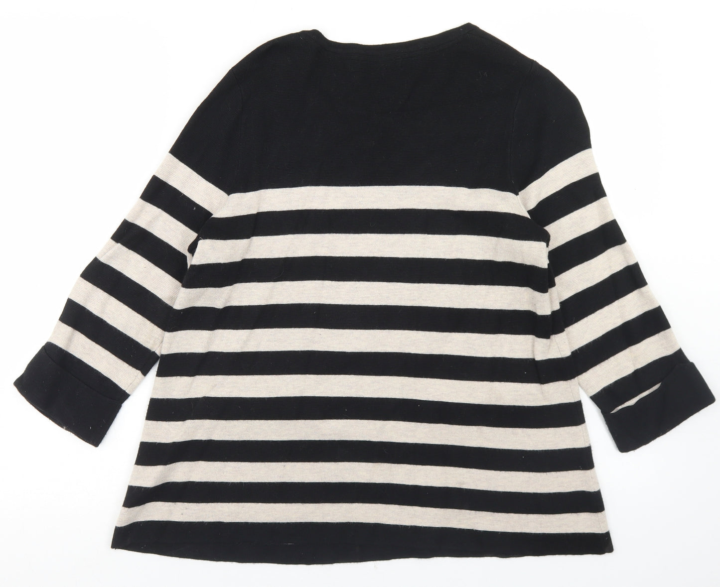 Marks and Spencer Womens Black Round Neck Striped Polyamide Pullover Jumper Size 14