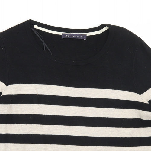 Marks and Spencer Womens Black Round Neck Striped Polyamide Pullover Jumper Size 14