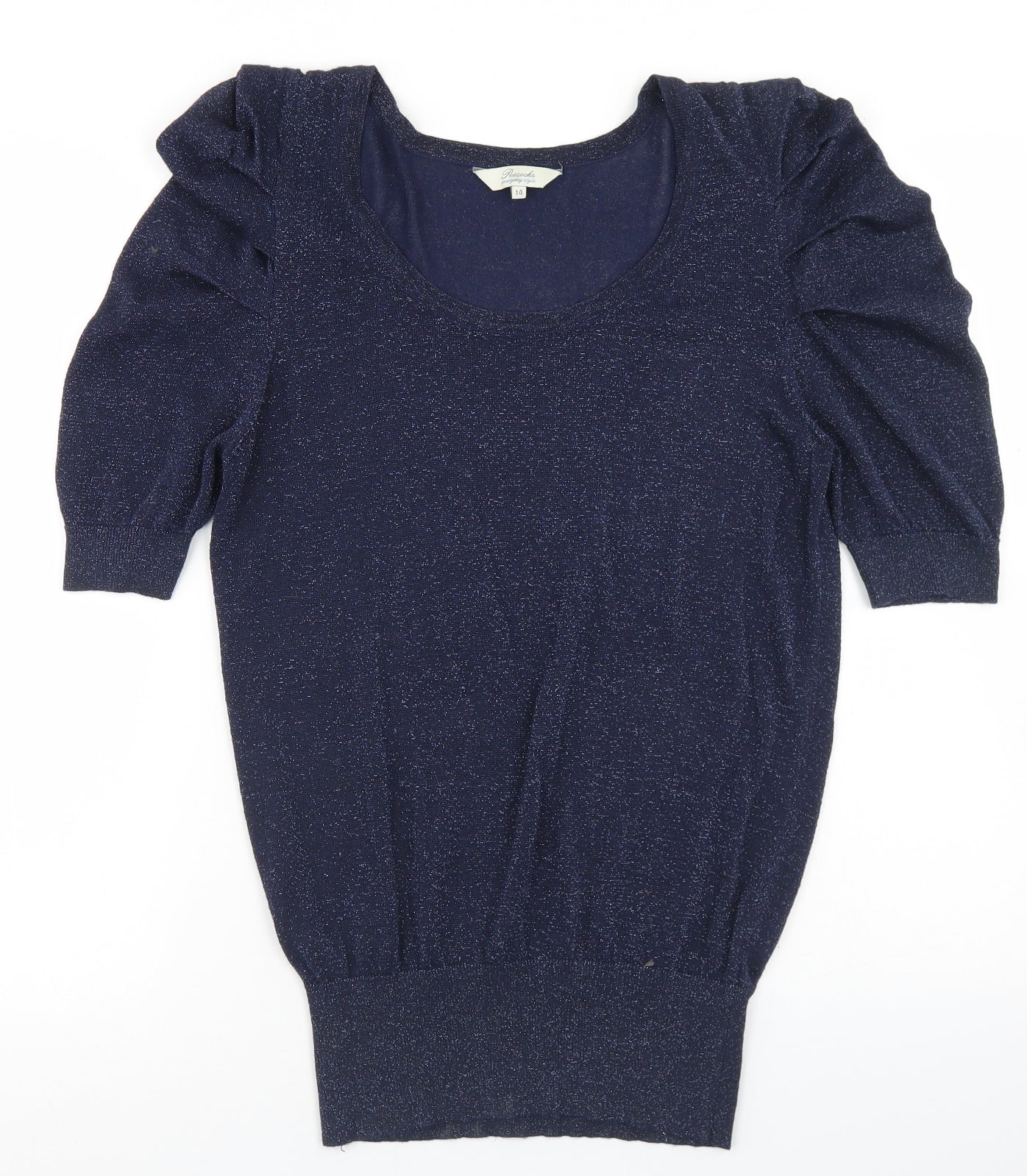 Peacocks Womens Blue Round Neck  Viscose Pullover Jumper Size 14   - Puff Sleeve