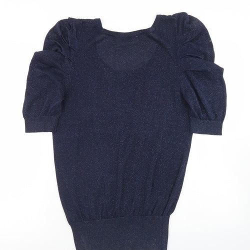 Peacocks Womens Blue Round Neck  Viscose Pullover Jumper Size 14   - Puff Sleeve