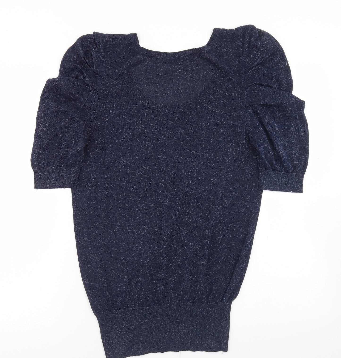 Peacocks Womens Blue Round Neck  Viscose Pullover Jumper Size 14   - Puff Sleeve