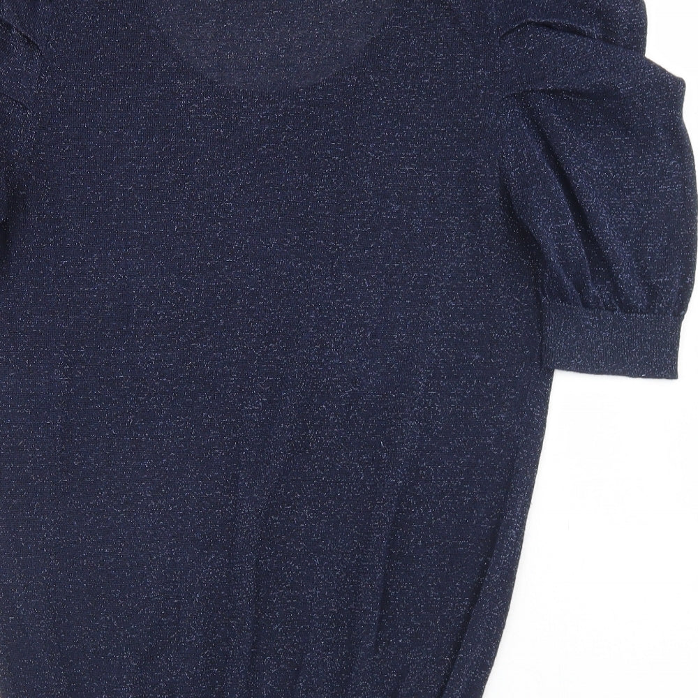 Peacocks Womens Blue Round Neck  Viscose Pullover Jumper Size 14   - Puff Sleeve