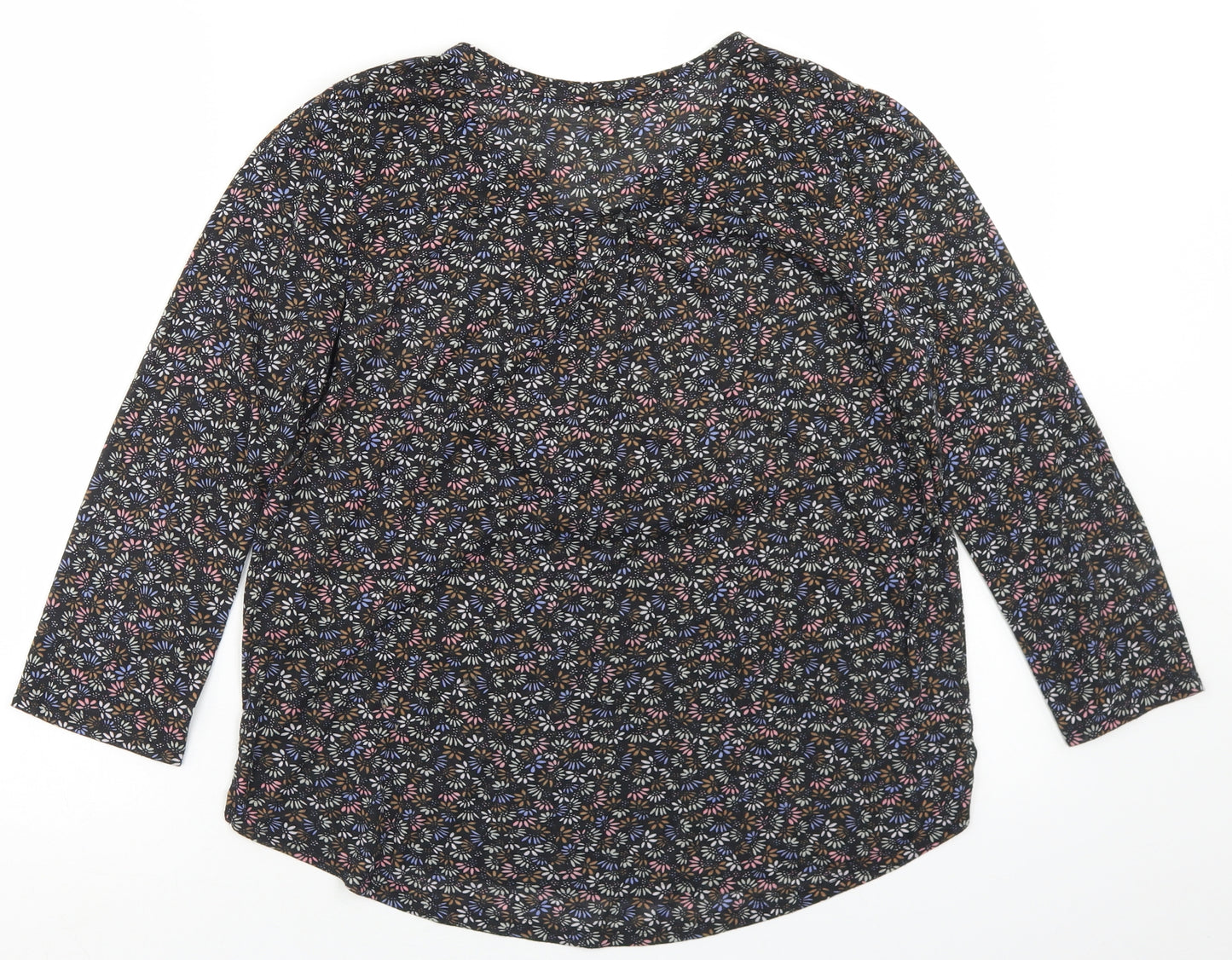 H&M Womens Black Floral Polyester Basic T-Shirt Size S Round Neck