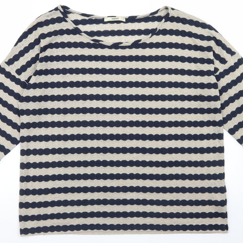 Oasis Womens Beige Striped Polyester Basic T-Shirt Size M Round Neck