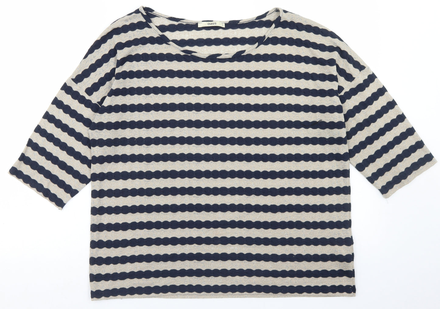 Oasis Womens Beige Striped Polyester Basic T-Shirt Size M Round Neck