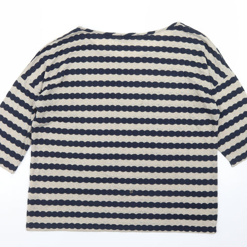 Oasis Womens Beige Striped Polyester Basic T-Shirt Size M Round Neck
