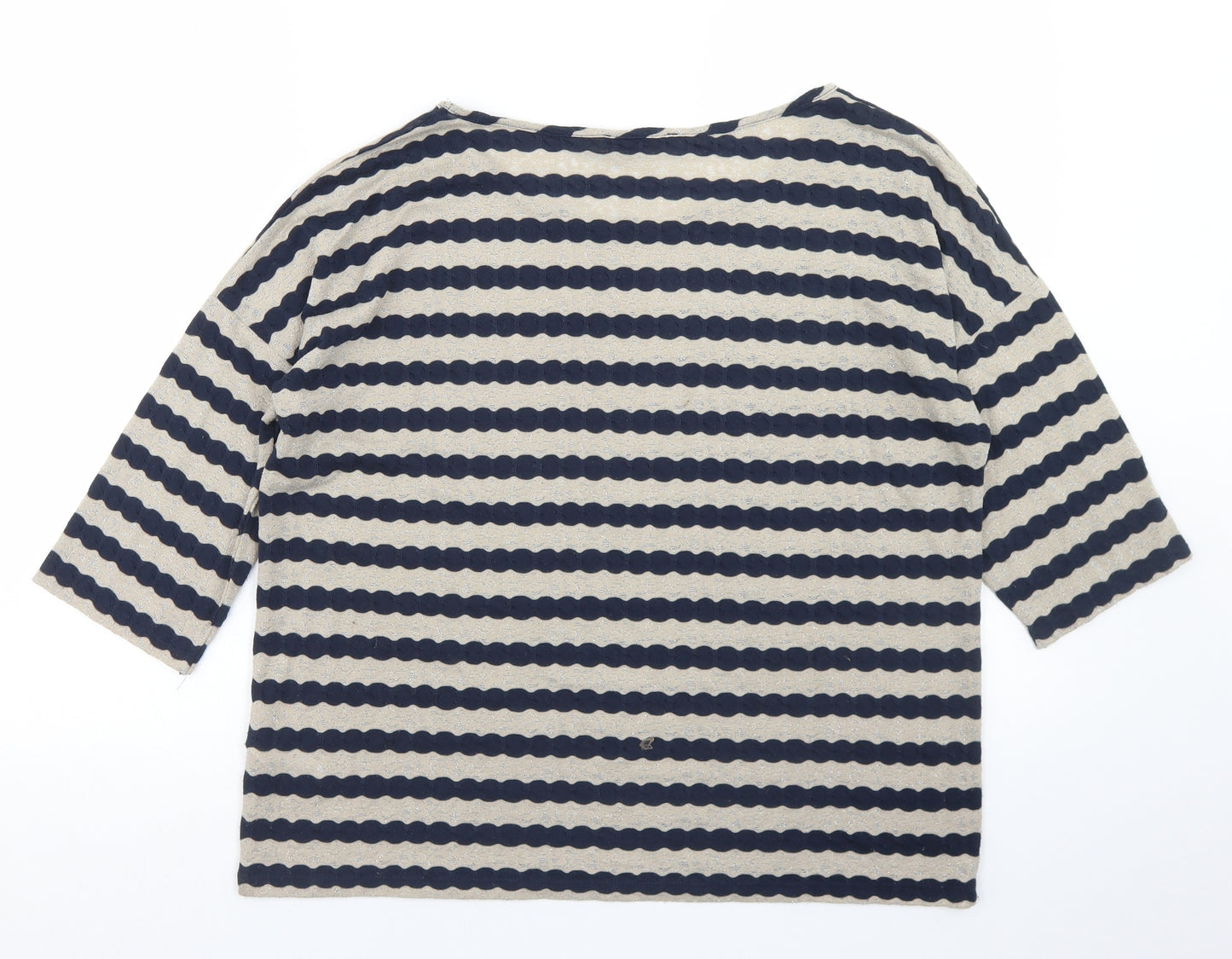 Oasis Womens Beige Striped Polyester Basic T-Shirt Size M Round Neck
