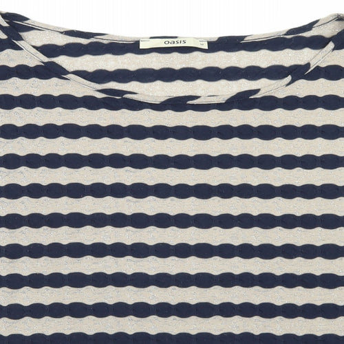 Oasis Womens Beige Striped Polyester Basic T-Shirt Size M Round Neck