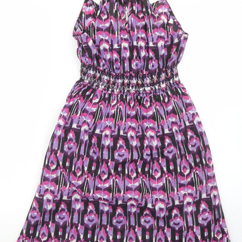 Ocean Club Womens Purple Animal Print Cotton Skater Dress  Size 8  Round Neck