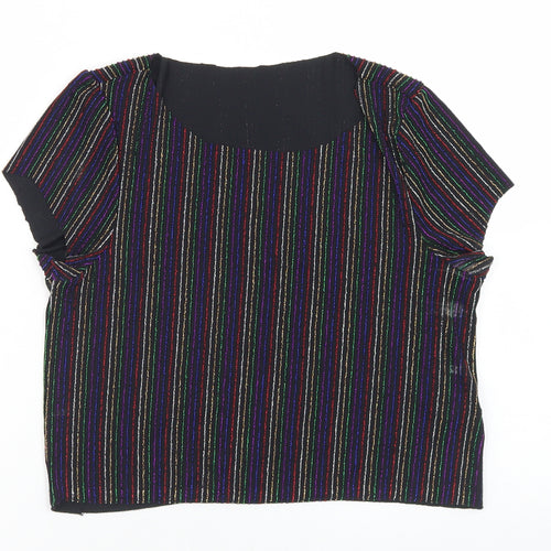 Primark Womens Multicoloured Striped Nylon Cropped Blouse Size S Round Neck