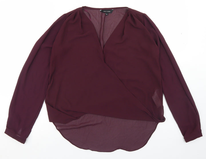 New Look Womens Purple  Polyester Basic Blouse Size 8 V-Neck