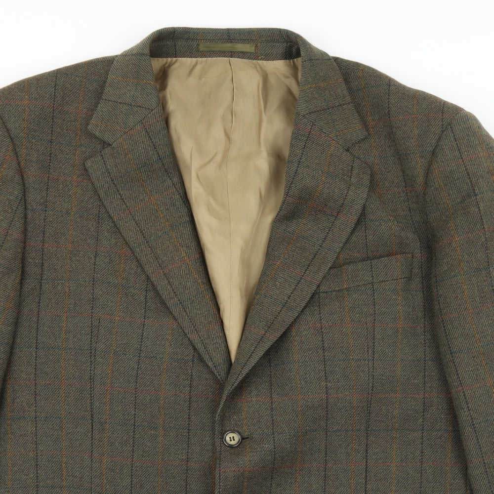 Brook Taverner Mens Green Plaid Wool Jacket Blazer Size 46
