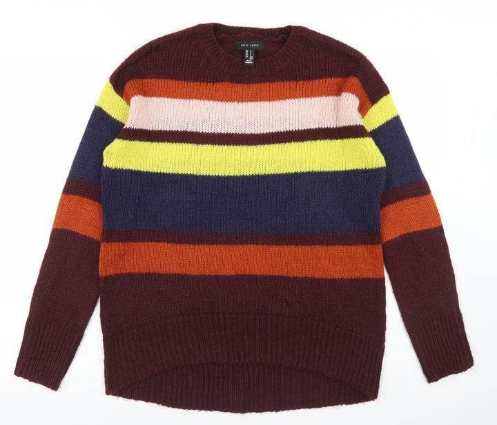 New Look Womens Multicoloured Round Neck Striped Acrylic Pullover Jumper Size S