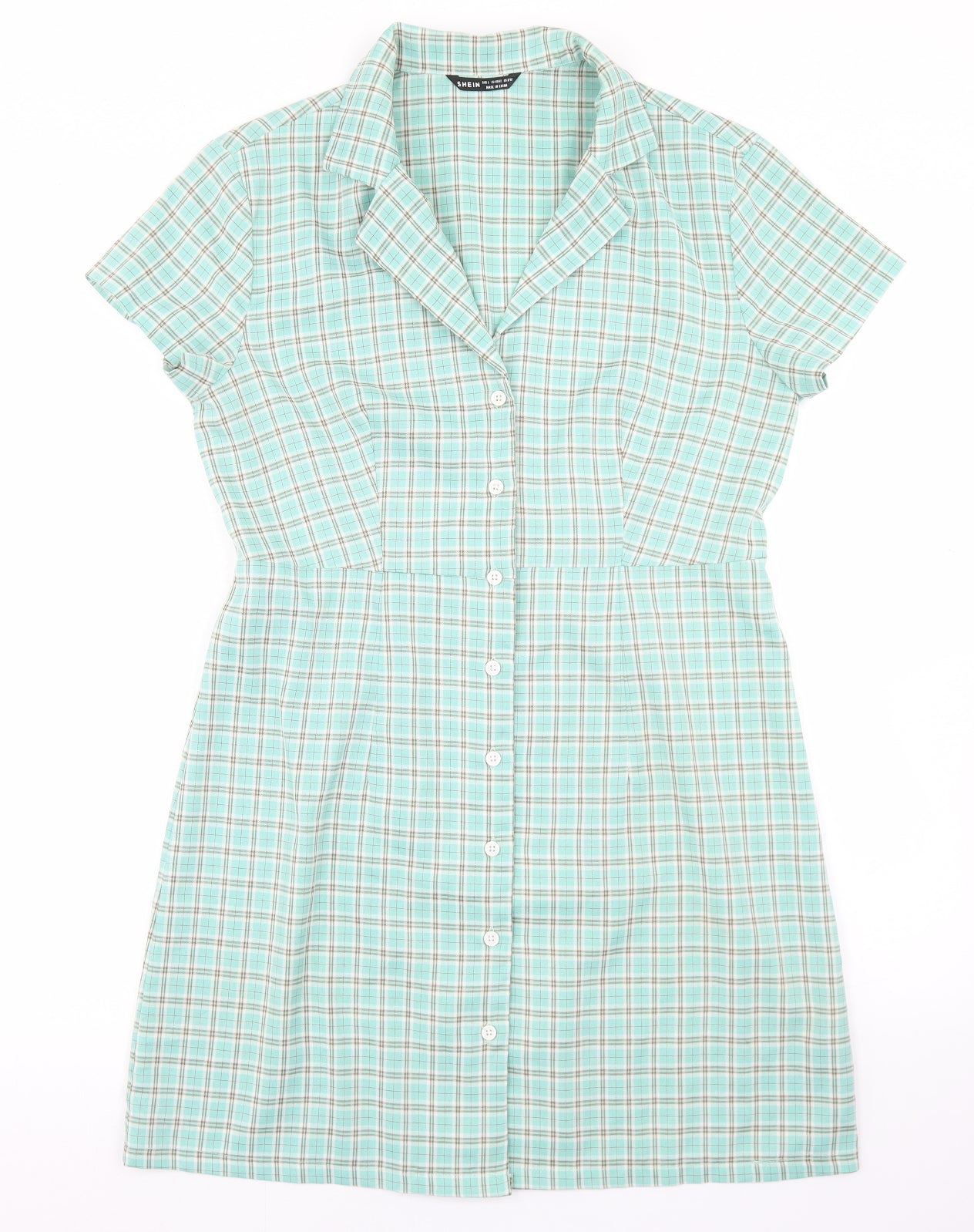 SheIn Womens Green Plaid Polyester Shirt Dress  Size L  Collared Button