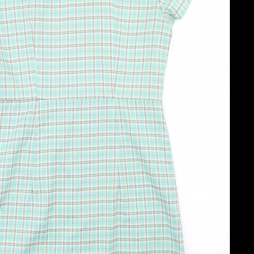 SheIn Womens Green Plaid Polyester Shirt Dress  Size L  Collared Button