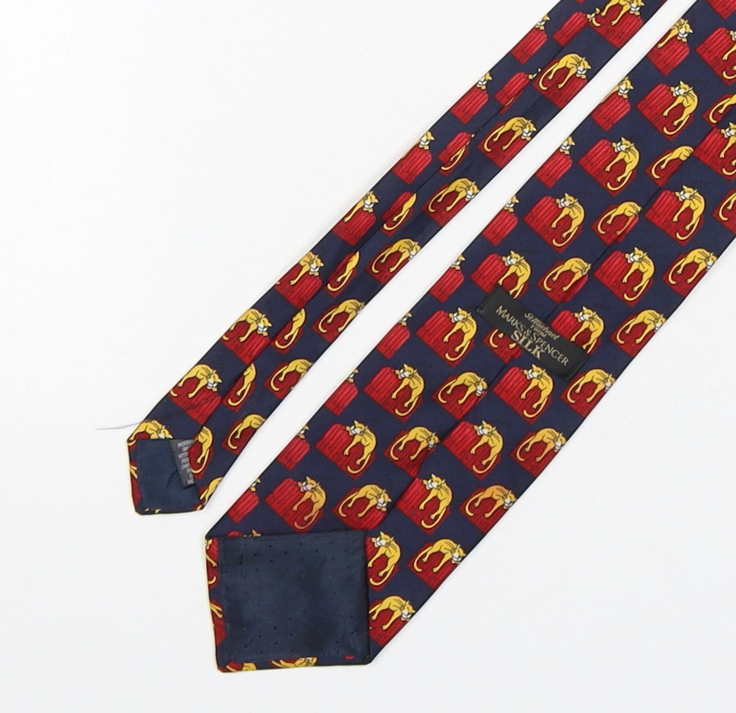 Marks and Spencer Mens Multicoloured Geometric Silk Pointed Tie One Size - Cat Print