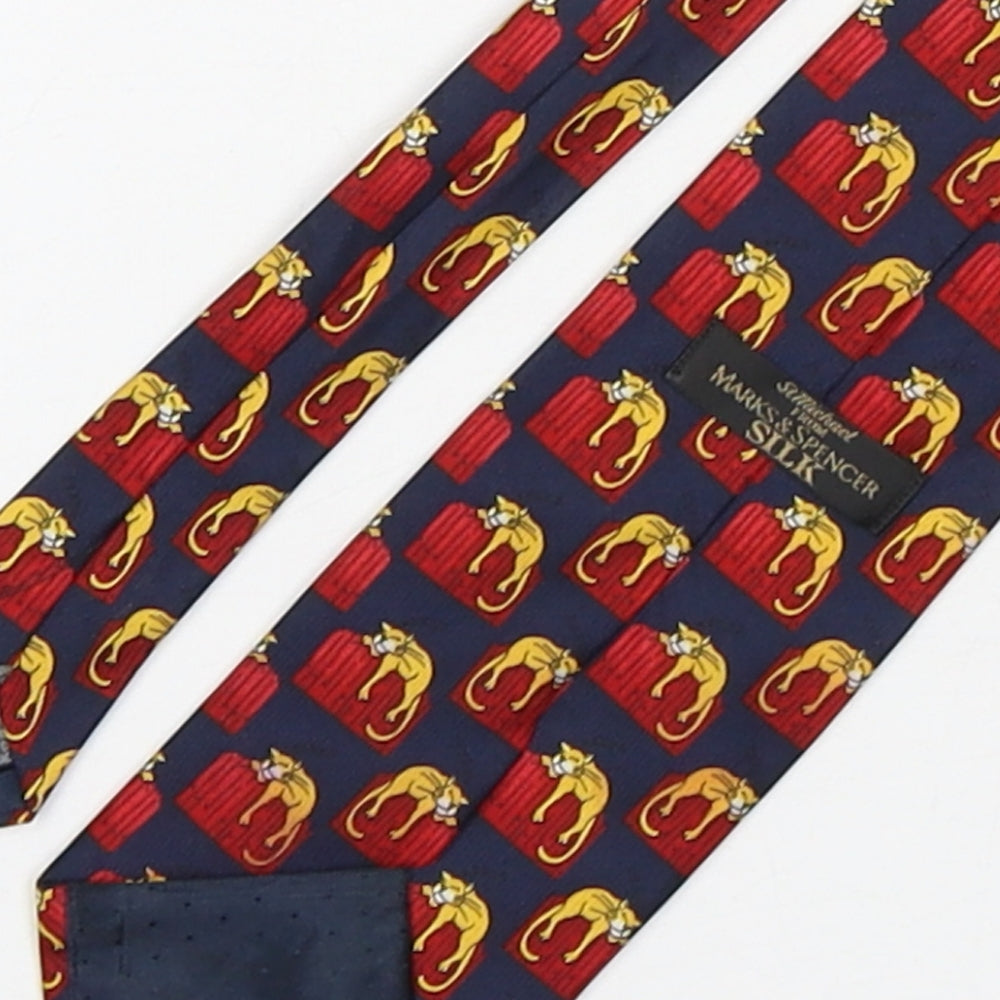 Marks and Spencer Mens Multicoloured Geometric Silk Pointed Tie One Size - Cat Print