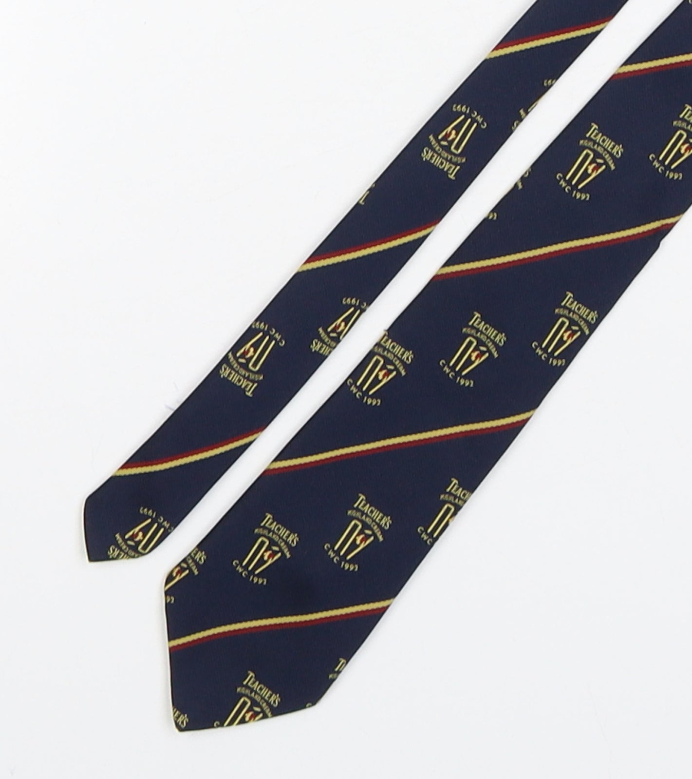 Teachers  Mens Blue Geometric Polyester Pointed Tie One Size - 1992 Cricket World Cup
