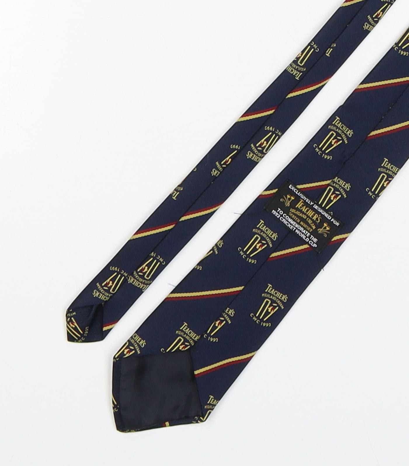 Teachers  Mens Blue Geometric Polyester Pointed Tie One Size - 1992 Cricket World Cup