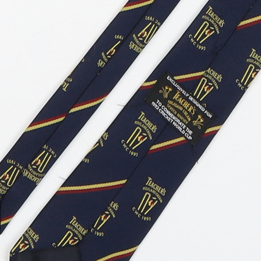 Teachers  Mens Blue Geometric Polyester Pointed Tie One Size - 1992 Cricket World Cup