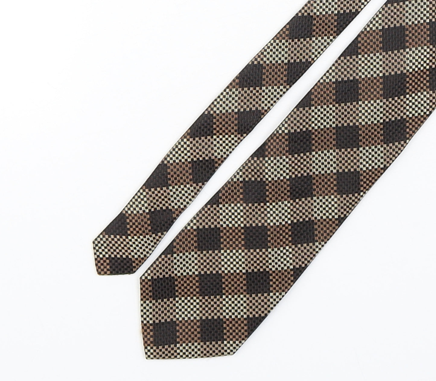 Jeff Banks  Mens Bronze Plaids & Checks Silk Pointed Tie One Size