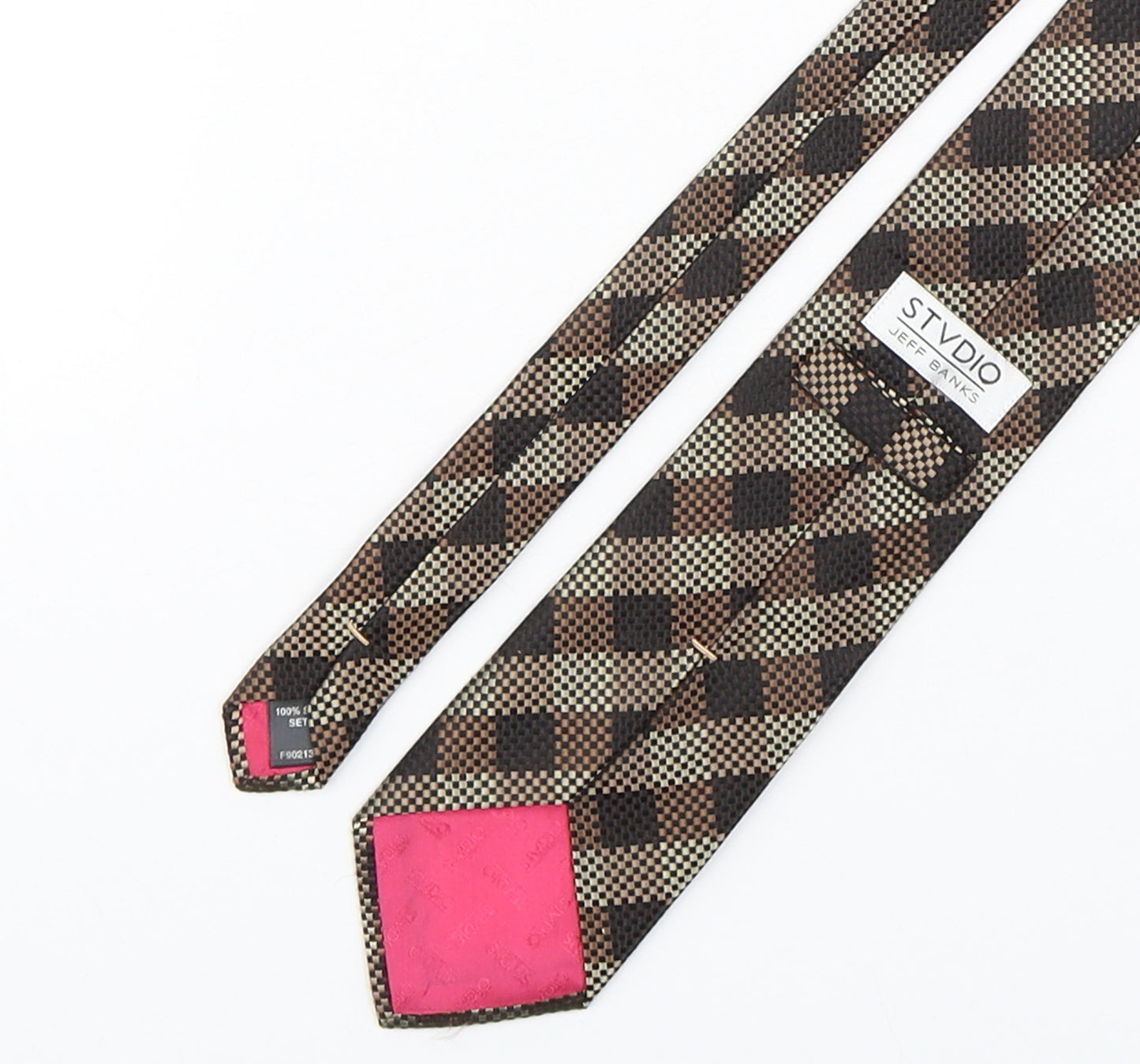 Jeff Banks  Mens Bronze Plaids & Checks Silk Pointed Tie One Size