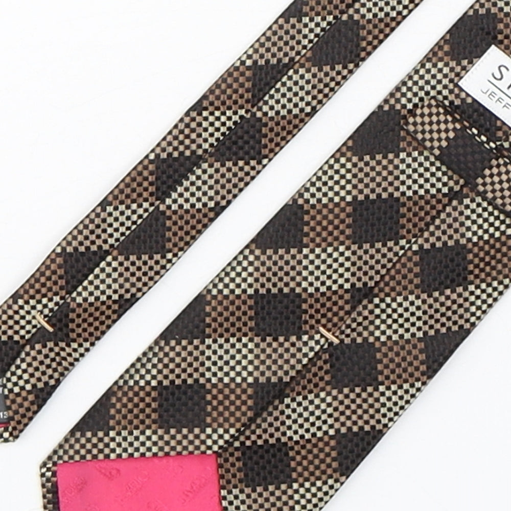 Jeff Banks  Mens Bronze Plaids & Checks Silk Pointed Tie One Size