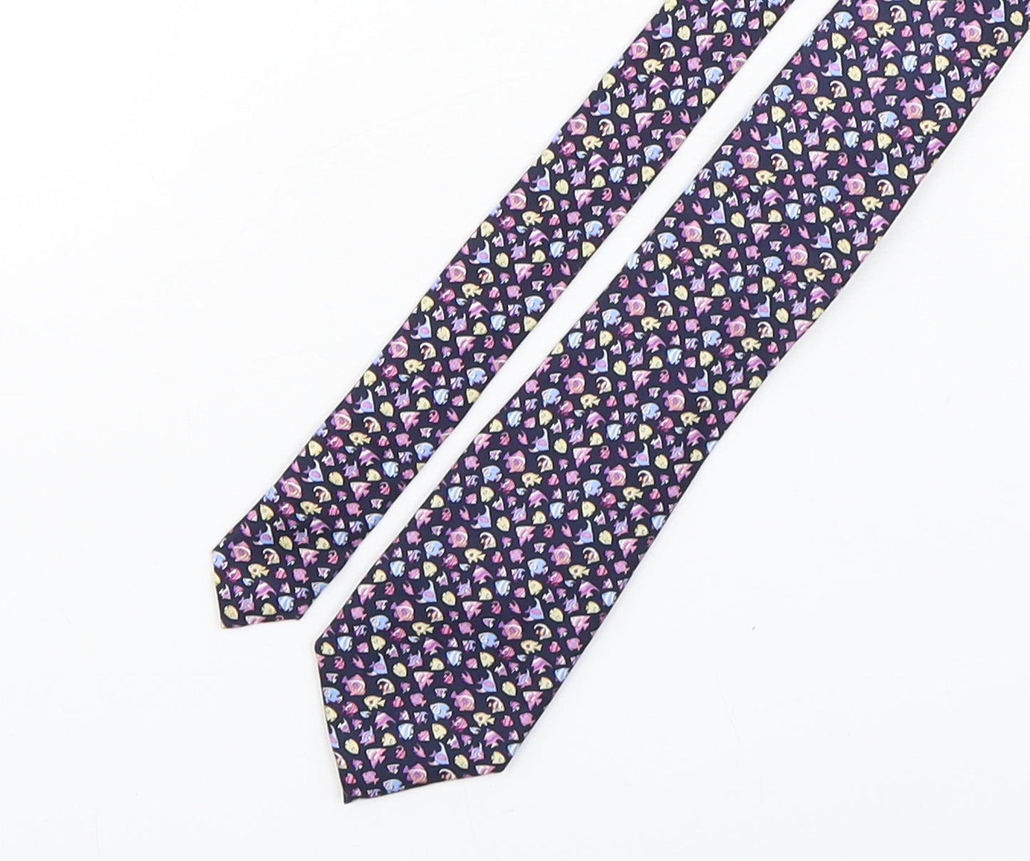 Marks and Spencer Mens Multicoloured Geometric Silk Pointed Tie One Size - fish print