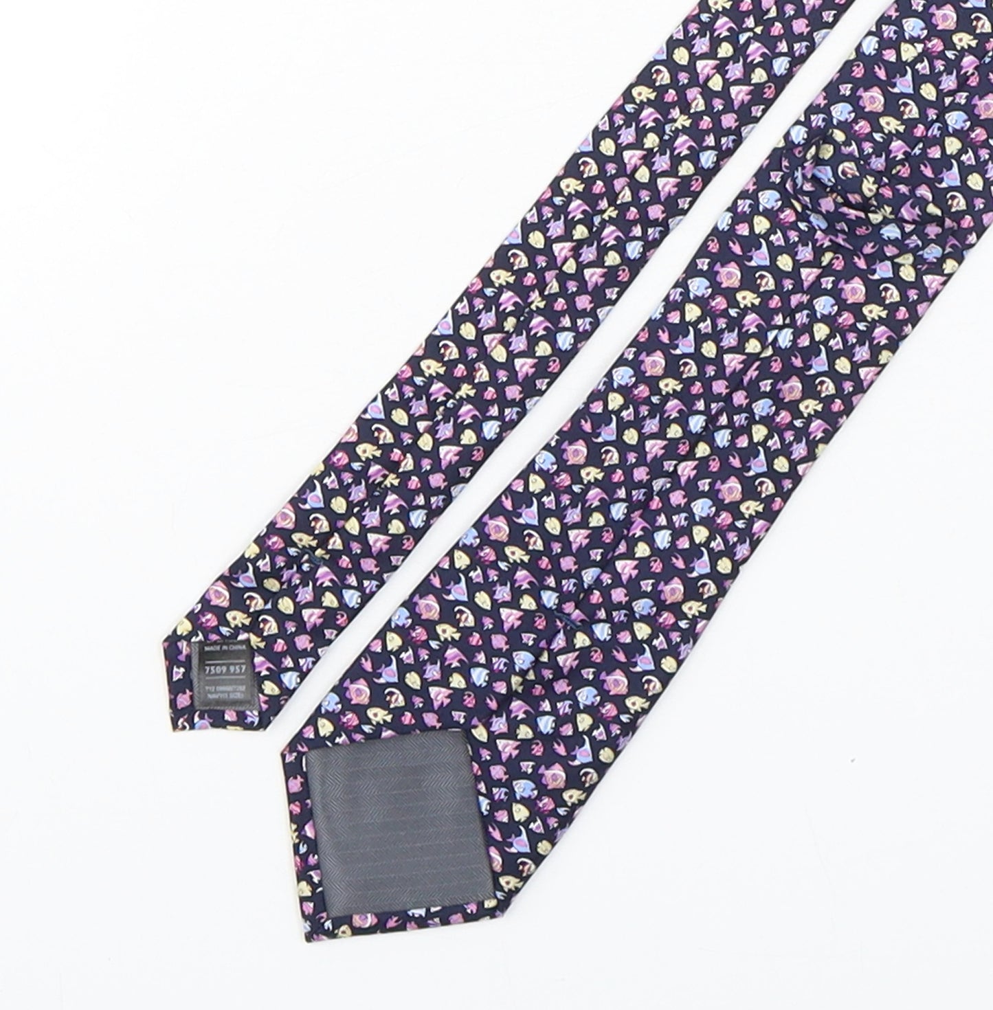 Marks and Spencer Mens Multicoloured Geometric Silk Pointed Tie One Size - fish print