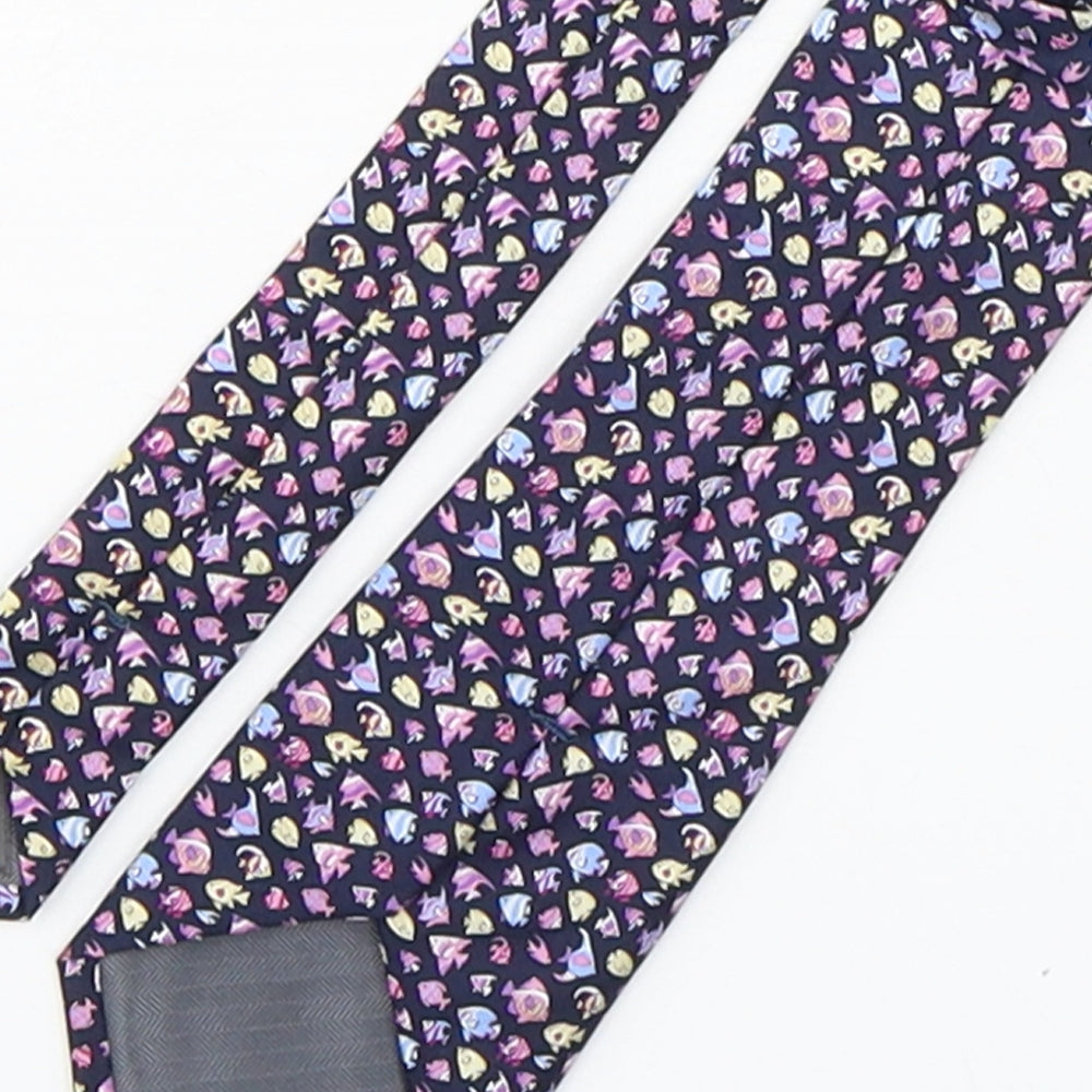 Marks and Spencer Mens Multicoloured Geometric Silk Pointed Tie One Size - fish print