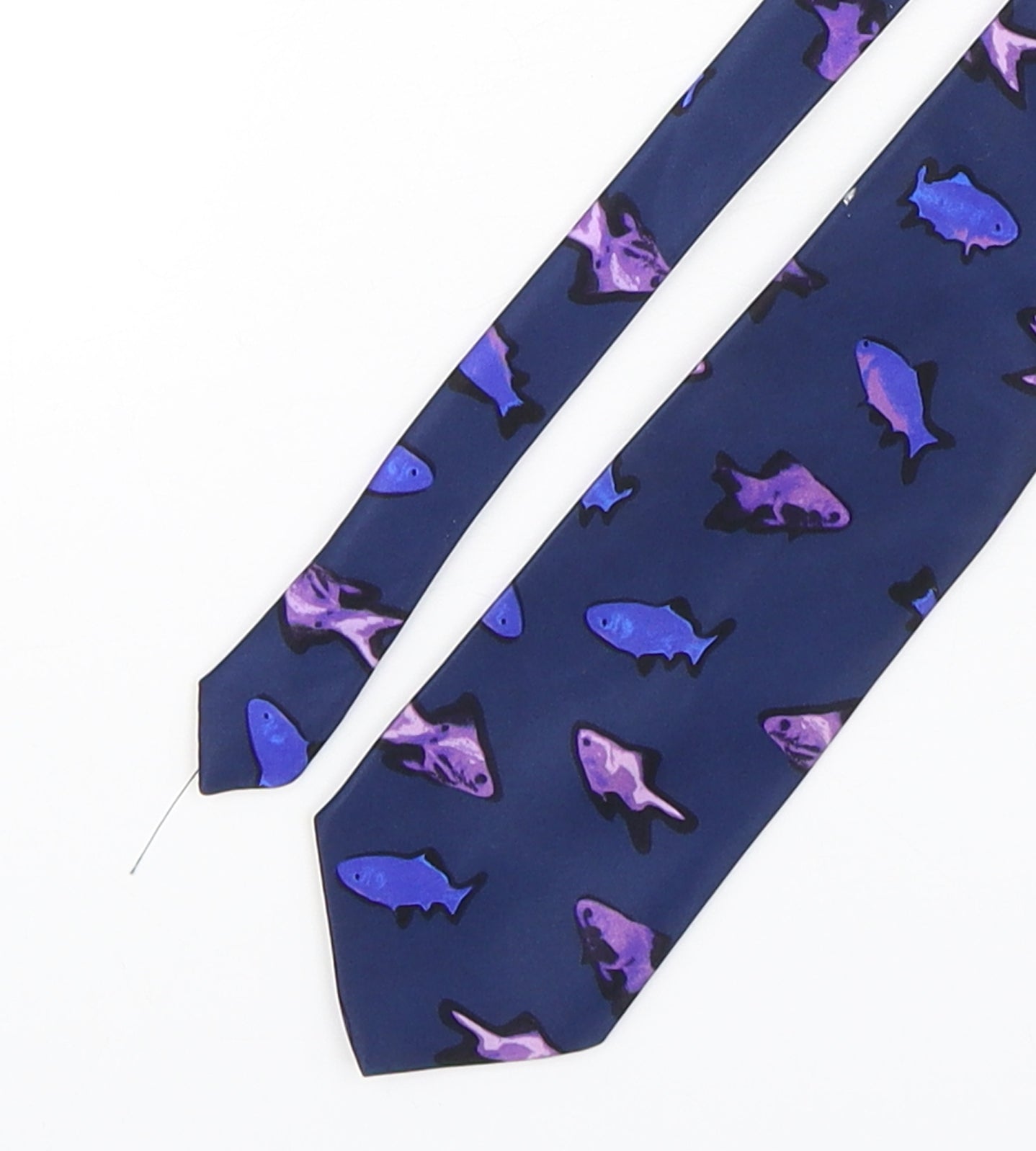NEXT Mens Multicoloured Geometric Silk Pointed Tie One Size - fish print