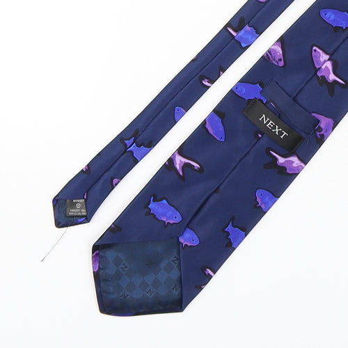 NEXT Mens Multicoloured Geometric Silk Pointed Tie One Size - fish print