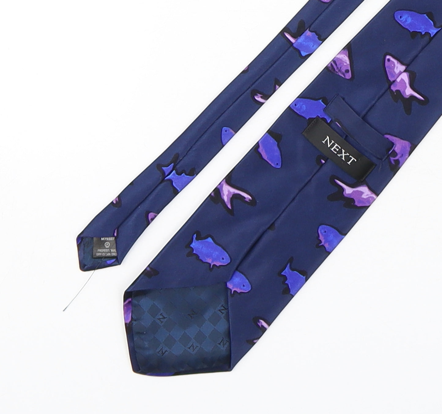 NEXT Mens Multicoloured Geometric Silk Pointed Tie One Size - fish print