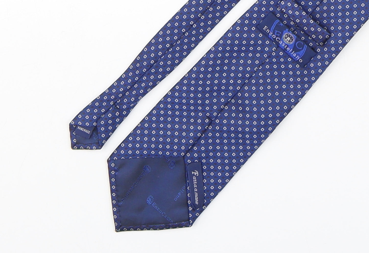 Enzo Castellano Mens Blue Geometric Silk Pointed Tie One Size