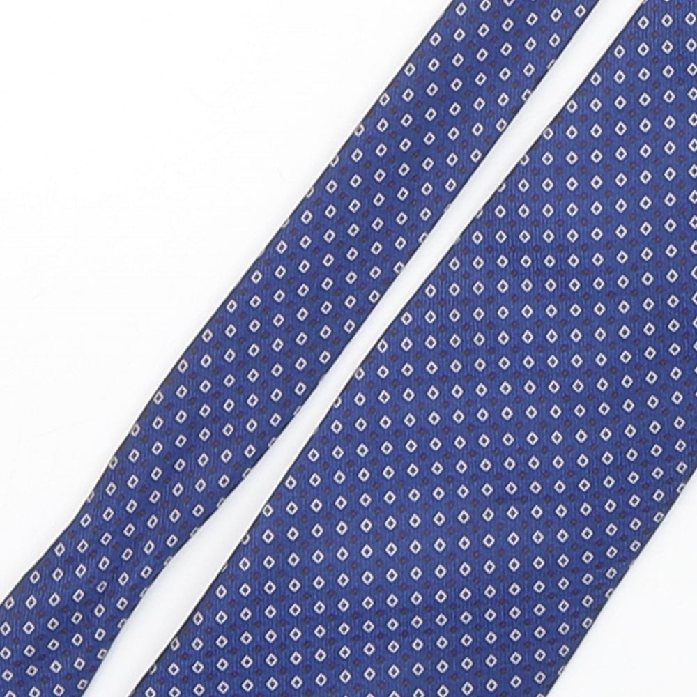 Enzo Castellano Mens Blue Geometric Silk Pointed Tie One Size