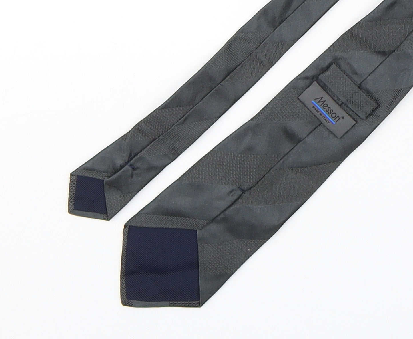 Messori Mens Grey Striped Polyester Pointed Tie One Size