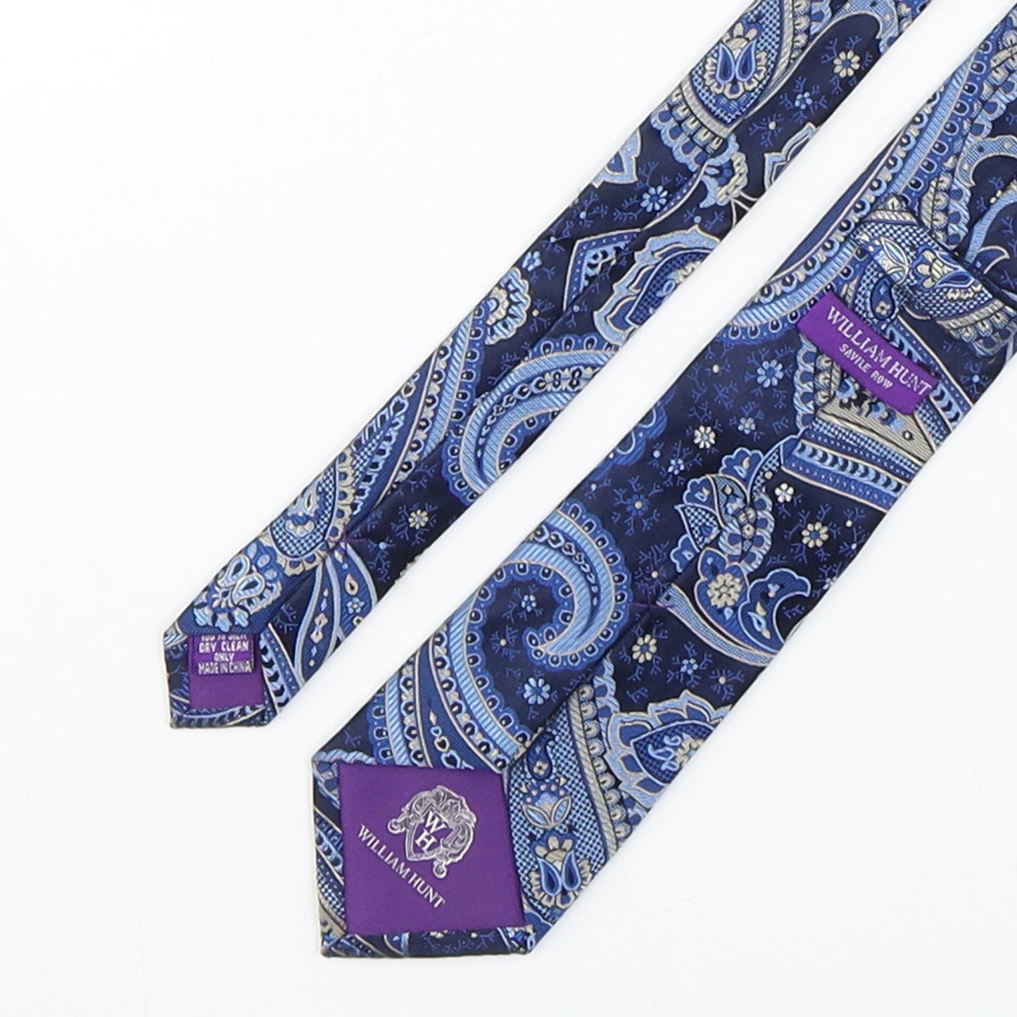 William Hunt Mens Blue Paisley Silk Pointed Tie One Size