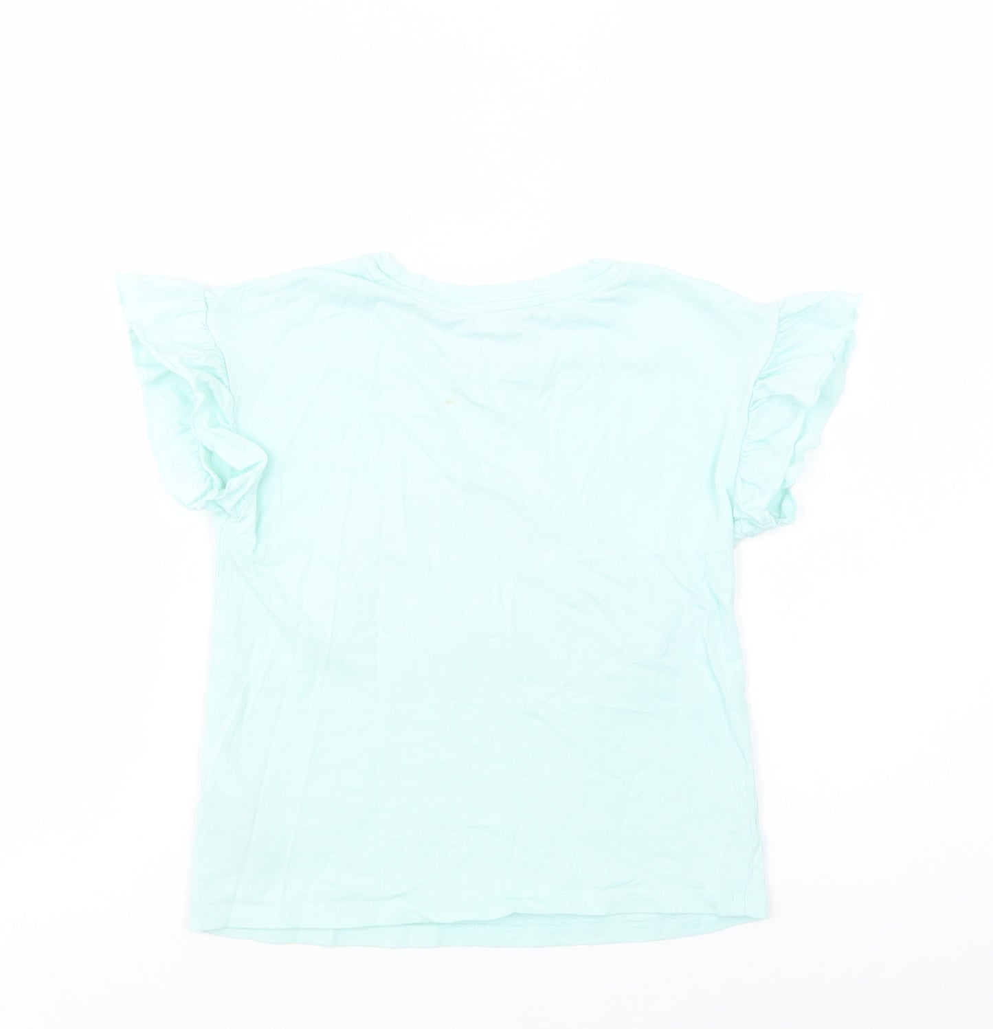 Primark Girls Green  Cotton Basic T-Shirt Size 6-7 Years Crew Neck Pullover - Rainbow