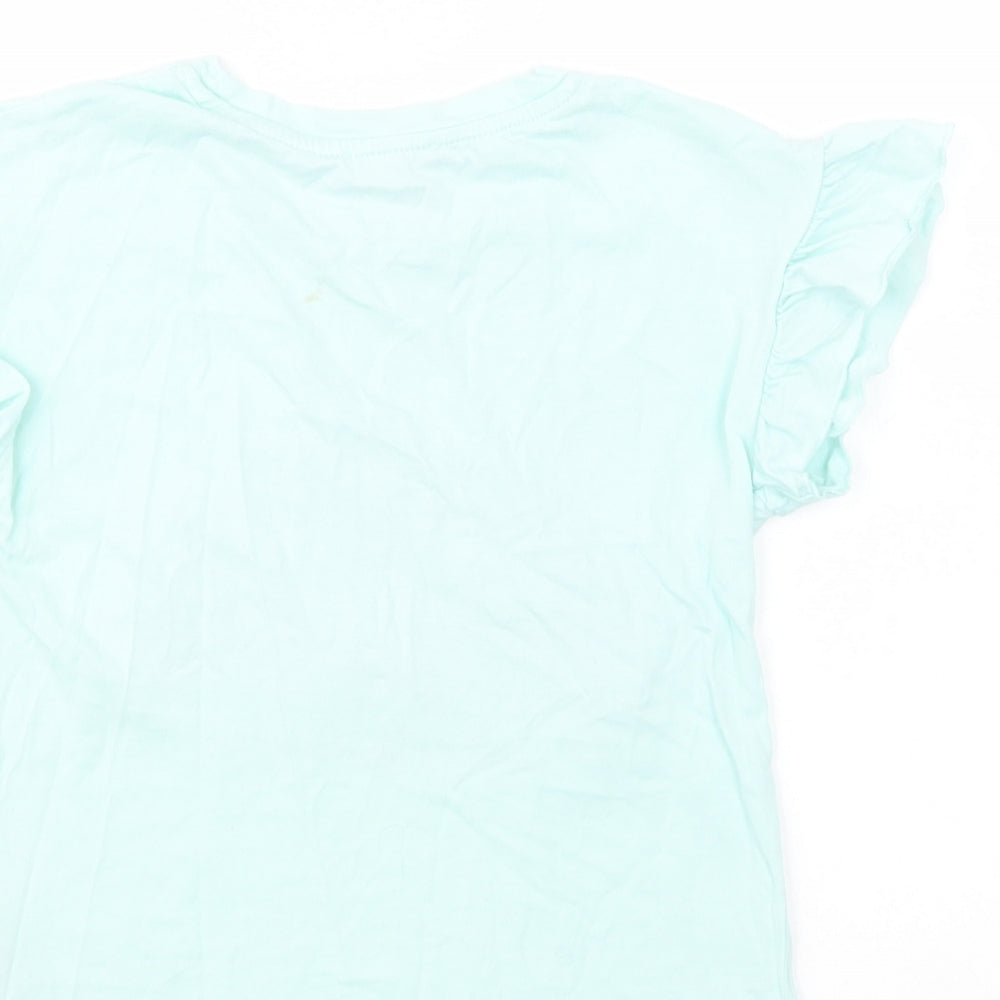 Primark Girls Green  Cotton Basic T-Shirt Size 6-7 Years Crew Neck Pullover - Rainbow