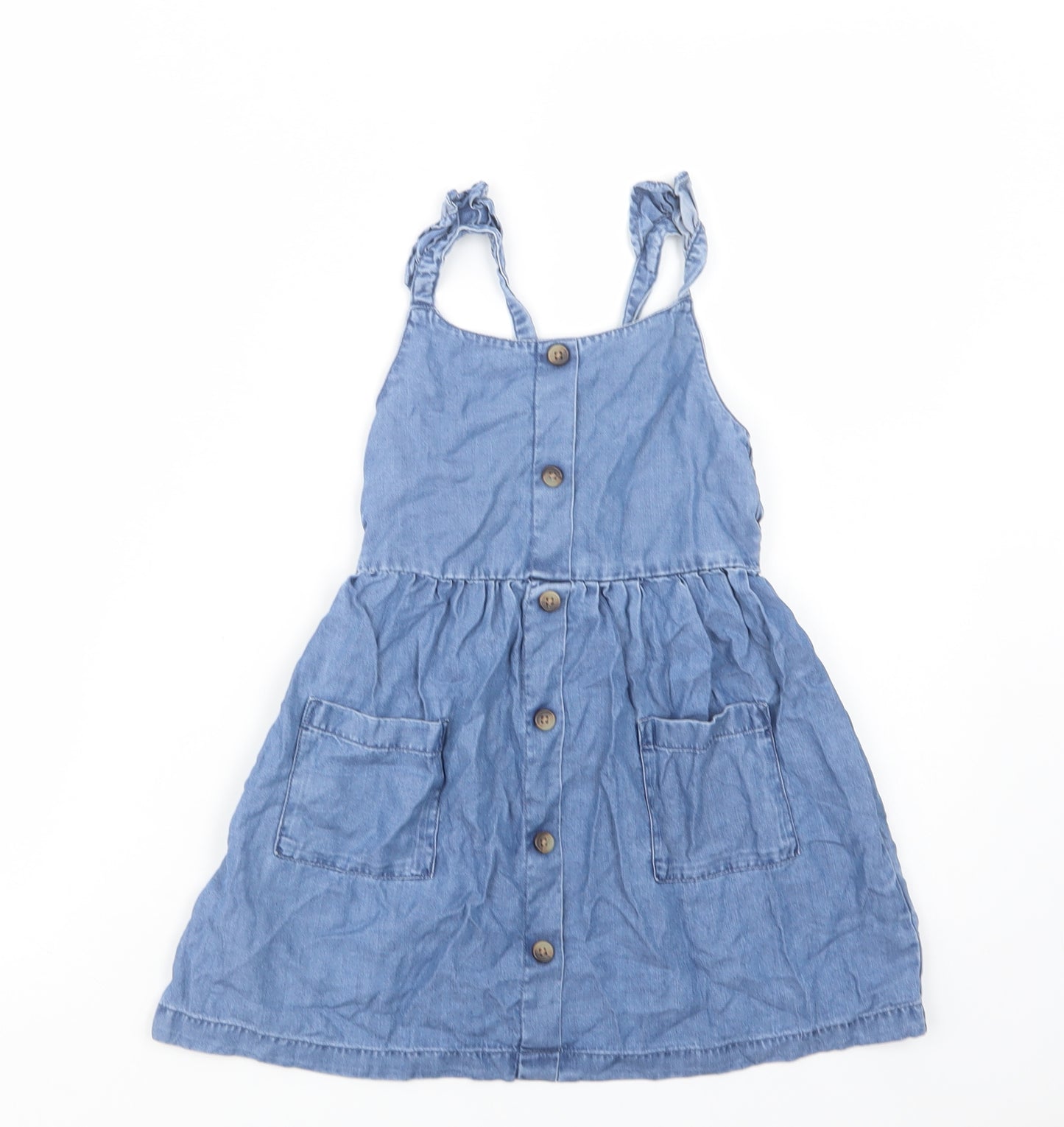 Matalan Girls Blue  Lyocell Fit & Flare  Size 6 Years  Square Neck Button