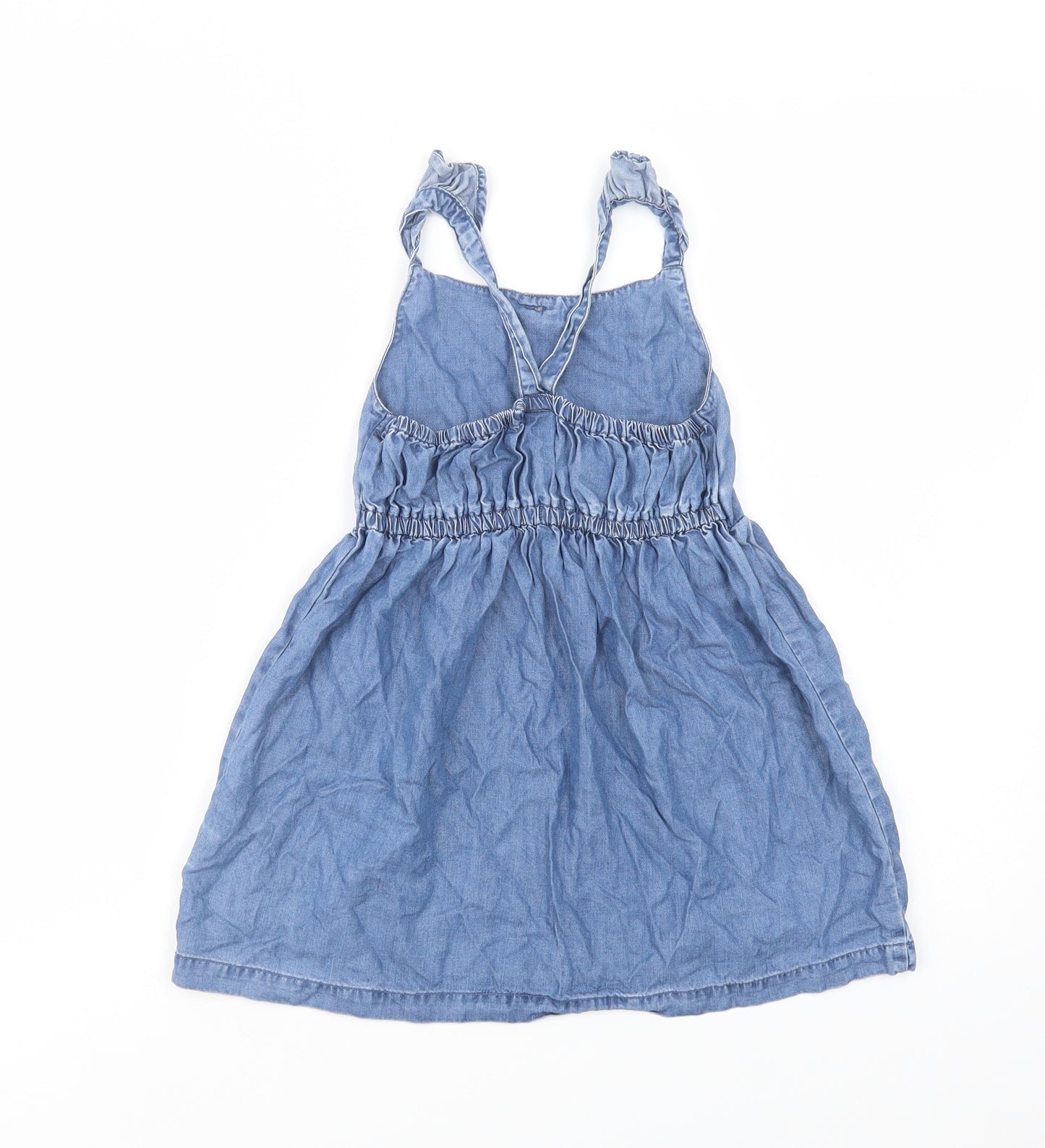 Matalan Girls Blue  Lyocell Fit & Flare  Size 6 Years  Square Neck Button