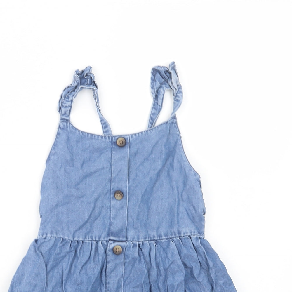 Matalan Girls Blue  Lyocell Fit & Flare  Size 6 Years  Square Neck Button