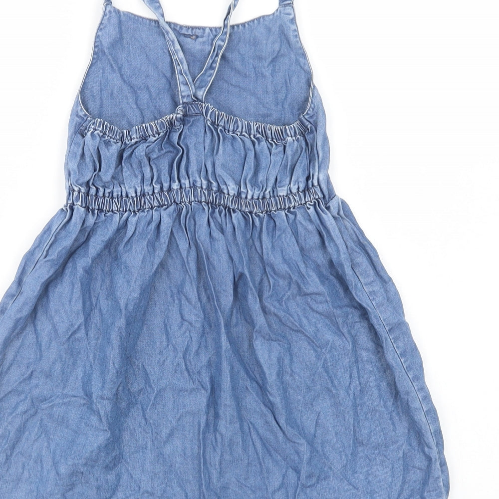 Matalan Girls Blue  Lyocell Fit & Flare  Size 6 Years  Square Neck Button