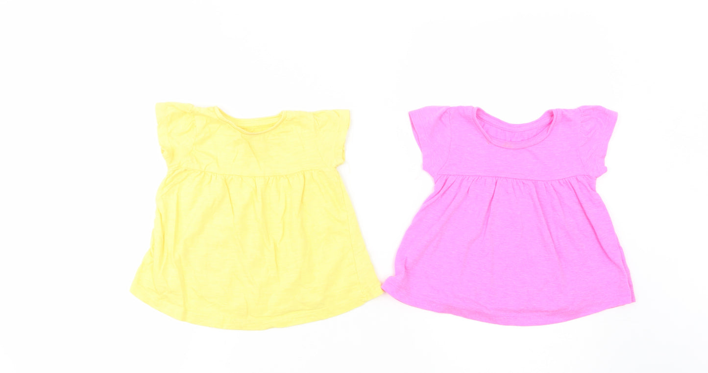 Dunnes Stores Baby Pink  Polyester Basic T-Shirt Size 12-18 Months Crew Neck Pullover - Set