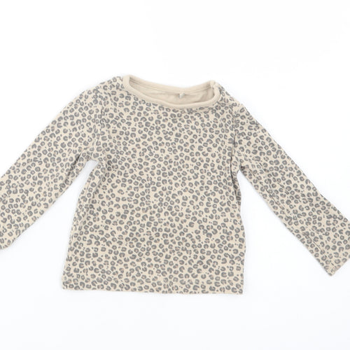 TU Baby Beige Animal Print Cotton Basic T-Shirt Size 9-12 Months Crew Neck Pullover