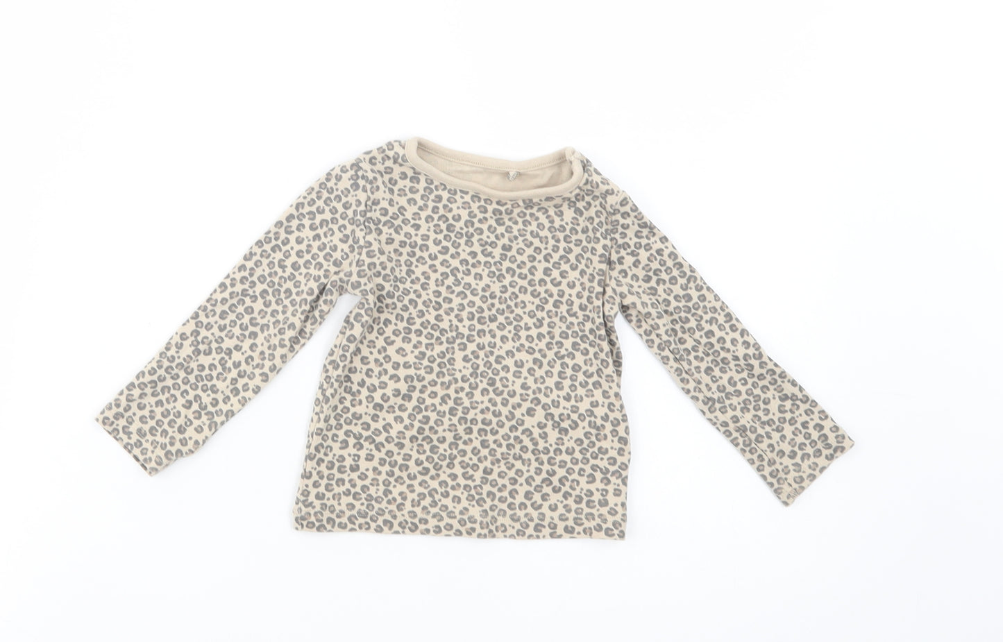 TU Baby Beige Animal Print Cotton Basic T-Shirt Size 9-12 Months Crew Neck Pullover