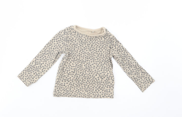 TU Baby Beige Animal Print Cotton Basic T-Shirt Size 9-12 Months Crew Neck Pullover