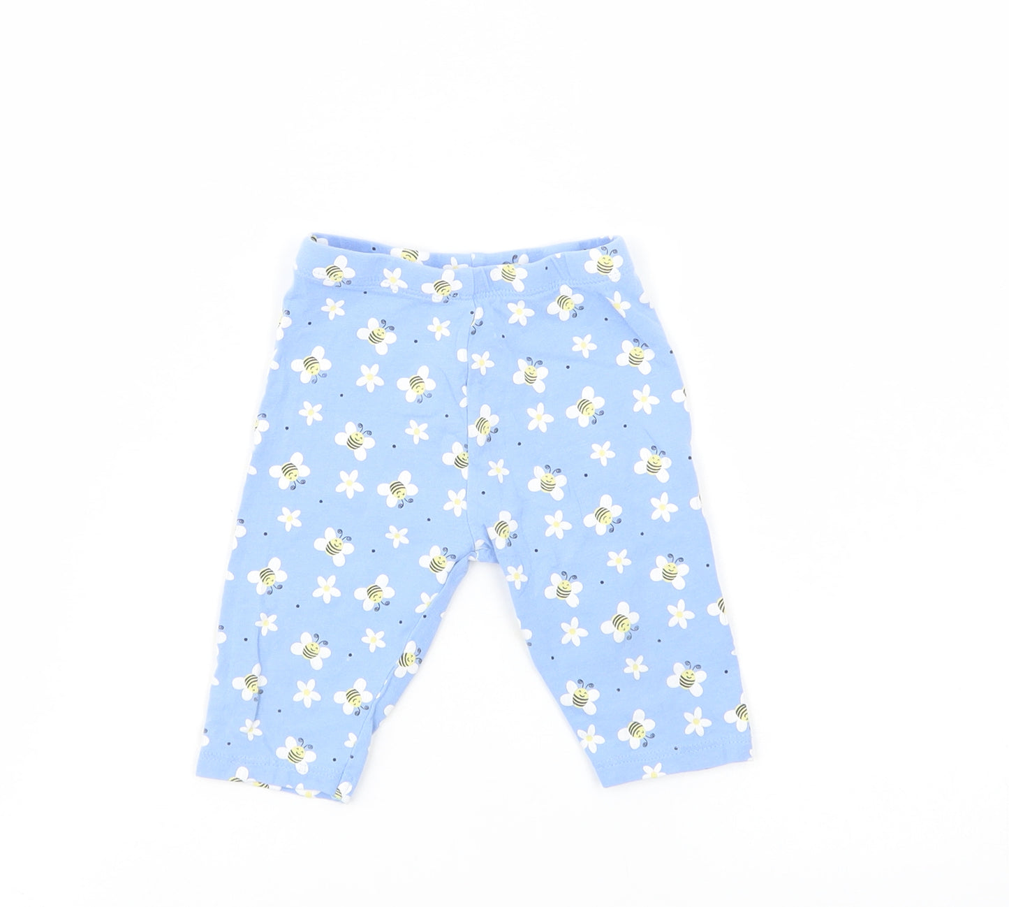 Dunnes Stores Baby Blue Floral Cotton Jogger Leggings Size 12-18 Months   - Bees