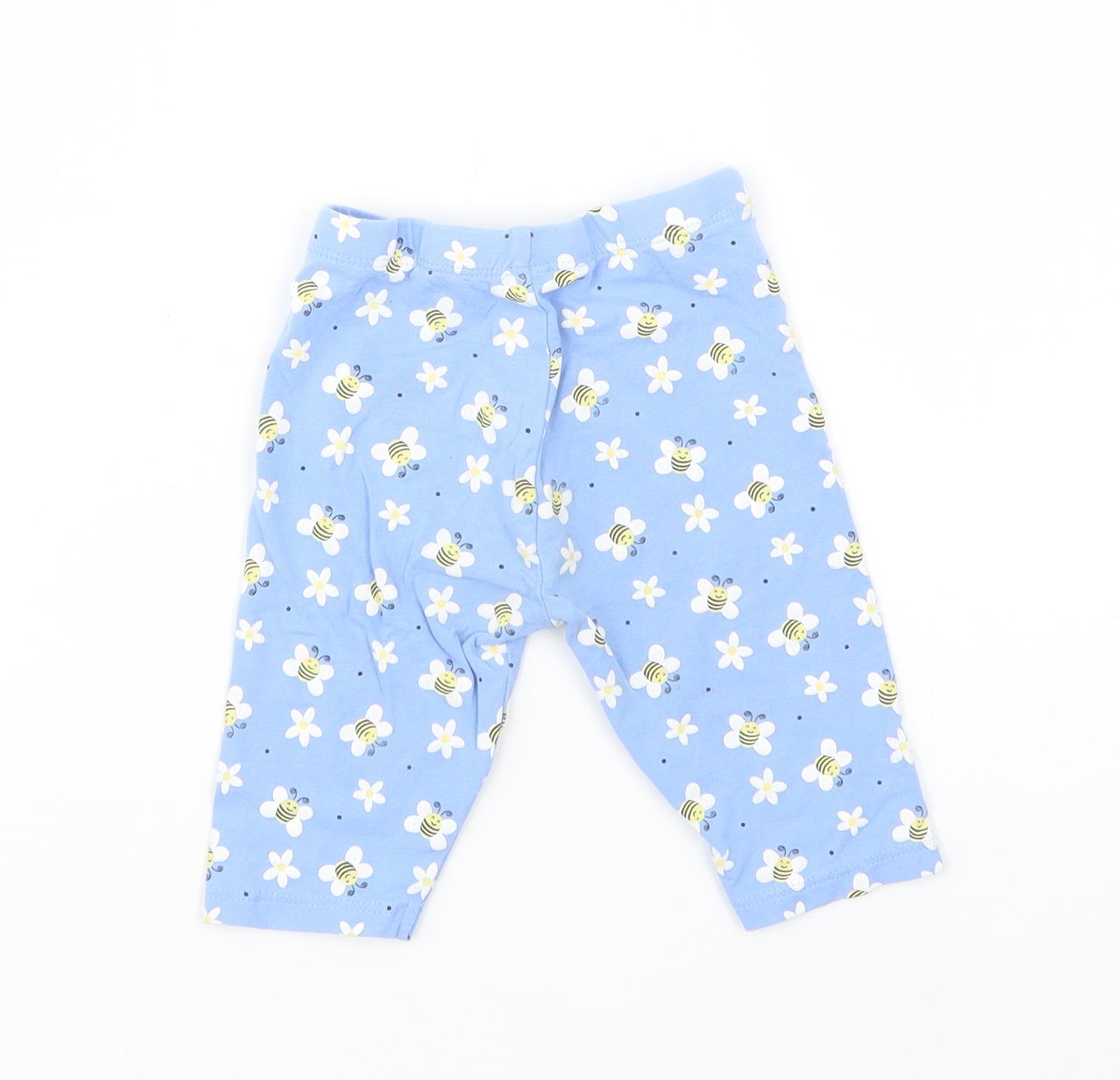 Dunnes Stores Baby Blue Floral Cotton Jogger Leggings Size 12-18 Months   - Bees