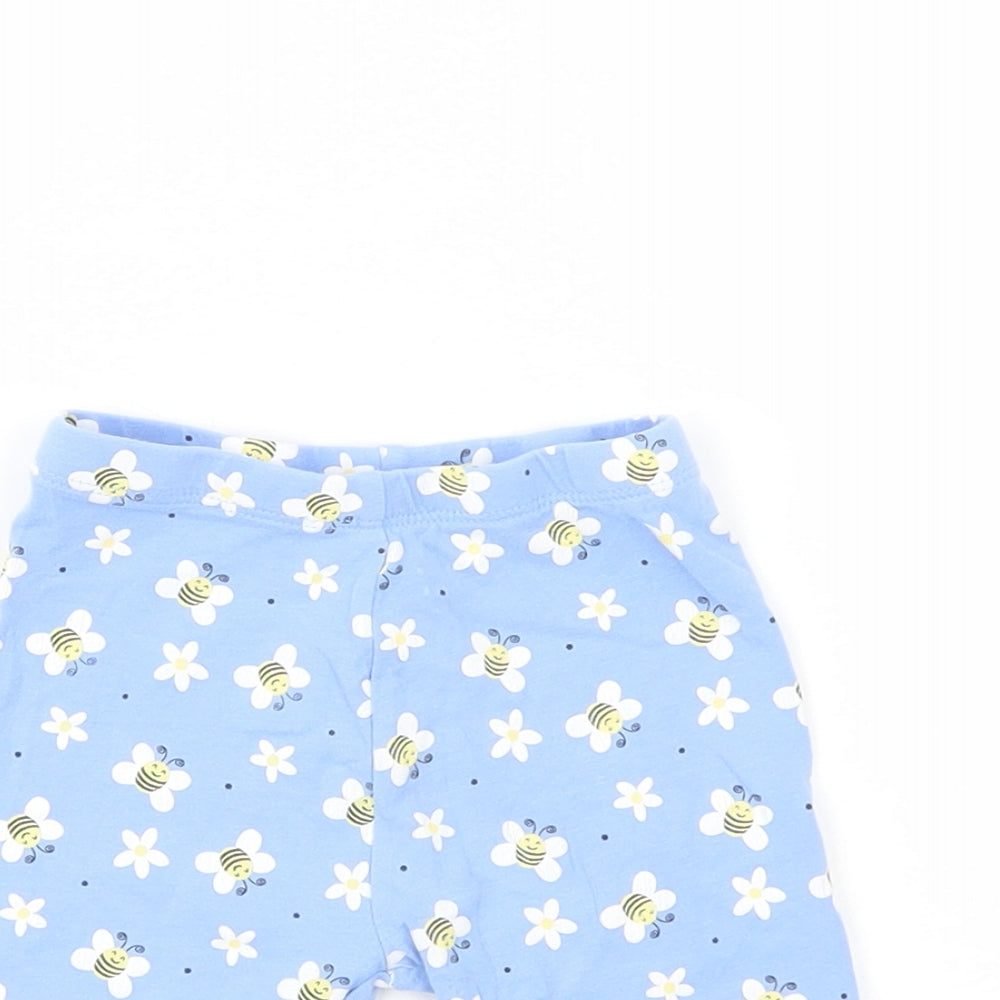 Dunnes Stores Baby Blue Floral Cotton Jogger Leggings Size 12-18 Months   - Bees